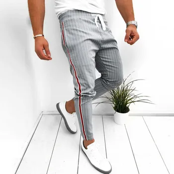 Moške prugasta poslovnih hlače ravne ravne retro šivanje Ulične plus velikost hlače Moški elastično vrvico pasu hlače