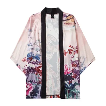 Kimono Cardigan Fashion Men ' Ulične Svoboden Odpri Prednji 3/4 Rokav Samurai Japonski Slog Tiskane Pokrov Navzgor Jopico Jopiči#g3