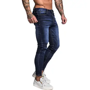 GINGTTO Modra blagovne Znamke Kavbojke Moški Slim Fit Super Skinny Jeans za Moške Hip Hop Street Nositi Suh Noge Moda Stretch Hlače zm121