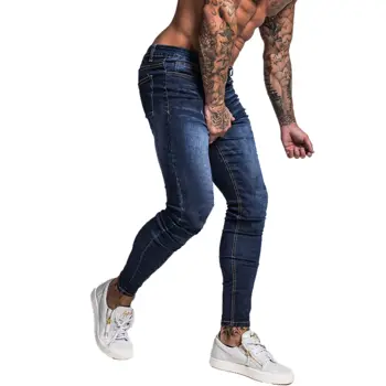 GINGTTO Modra blagovne Znamke Kavbojke Moški Slim Fit Super Skinny Jeans za Moške Hip Hop Street Nositi Suh Noge Moda Stretch Hlače zm121