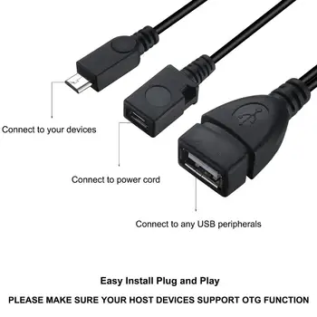 2 kosa Micro USB na Vrata USB Adapter (OTG Kabel + Napajalni Kabel) za Pretakanje Palice, Predstavnostnih Naprav, Android Tablični računalnik - 2