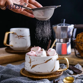 Nordijska Marmorja Kave Skodelice Mat Luksuzni Vode Cafe Tea Skodelice Mleka Kondenzira Kave Keramična Skodelica Krožnik Obleko Z Jed Žlico Set Ins