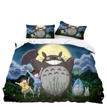Totoro Anime Posteljnina Nabor となりのトトロBed Cover Prevleke 2/3Pcs Smešno Živali, Risanka Otroci Perilo Set Home Tekstil Dropshipping