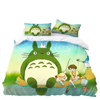 Totoro Anime Posteljnina Nabor となりのトトロBed Cover Prevleke 2/3Pcs Smešno Živali, Risanka Otroci Perilo Set Home Tekstil Dropshipping
