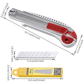 Zložljive Pripomoček Nož Nakladanje Težkih Snap Off Hitro Spremembo Dodatno 5Pcs Rezila Box Cutter Self TPR+PP Ročaj za Rezanje
