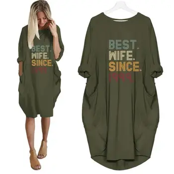 Bombaž Novo Modno Obleko Za Ženske Najboljši Žena Od Leta 1999 Tiskanje Žep Obleke Harajuku Ženske Vrhovi Grafični Tees Plus Velikost