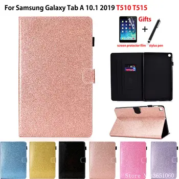 Bleščice Ohišje Za Samsung Galaxy Tab 10.1 2019 T510 T515 SM-T510 SM-T515 Kritje Funda Tablet Flip Stojijo Lupine Coque +Film+Pen