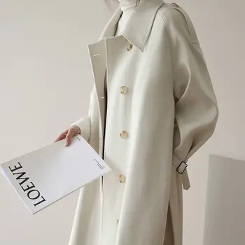 2021 Ženske Priložnostne Barva Beloprsi Singl Plašč Moda River Sashes Urad Outwear Elegantna Epaulet Design Dolg Jarek