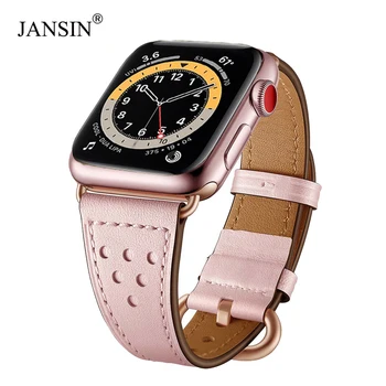 JANSIN Usnje zanke traku Za Apple Watch band 38/42mm 40/44 zapestnica Resnično Leathe Trak za iWatch band Serije 6 SE 5/4/3/2