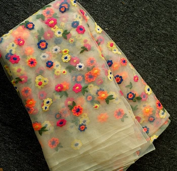Visoko gostoto fine očesa gaza čipke cvet vezenje tkanine DIY krilo oblačila, zavese, namizni prt tkanine