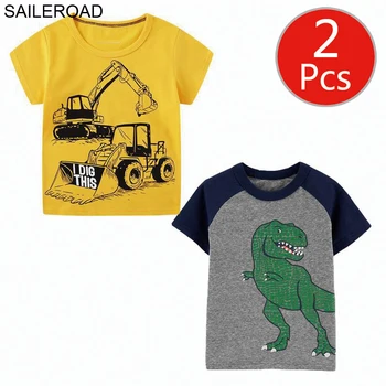 SAILEROAD otroci majice 2pcs Wholsale Baby Fantje T-Majice Kopač Dinozaver Otroci Vrhovi Tees za Otroke Oblačila, Bombaž