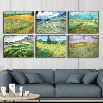 Doma Dekoracijo Umetnosti Stenske Slike Amo dnevno Sobo, Poster Tiskanje Platna Slike Netherlandish Vincent van Gogh Zelena Pšenična Polja