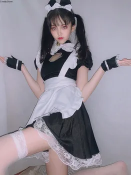 Seksi Arpon Devica Čipke Mini Obleka Ljubka Lolita Bankrot Odprite Halloween Kostum Za Dekleta Kawaii Anime Obleko Bombaža, Kratek Rokav Za Ženske