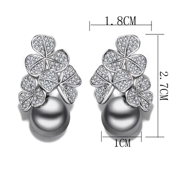 Novo leto darilo Moda cvet spusti uhan izjavo nakit pendientes aros z jasno, kristalno in simulirano siva biserna earings
