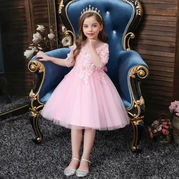 Nova Princesa Cvet Dekle Poročno Obleko 2021 AppliquedTulle Kolena-Dolžina Pageant Obleke Za Otroke Obleko Žogo Obleke Prom Stranka