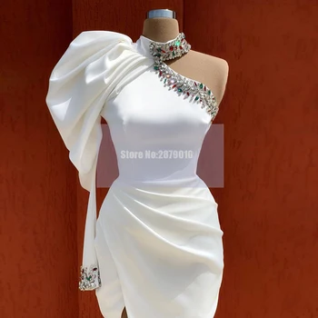 Elegantna Bela Morska Deklica Večerno Obleko Tla-Dolžina Beaded Kristalno Prom Oblačenja Haljo De Soiree Aibye Režejo Noč Vestidos 2020 Dubaj