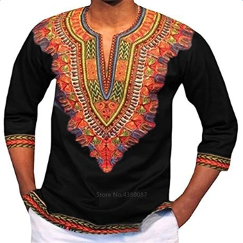 2020 Moških Afriške Vrhovi Tradicionalnih Dashiki Print Majica Dolg Rokav Bazin Moda Hip Hop Ulične Casual Moški Afriška Oblačila
