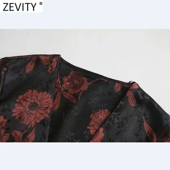 Zevity Ženske Letnik V Vratu Cvet Tiskanja Zapenjanje Kimono Mini Shirt Obleko Femme Luč Rokav Priložnostne Slim Line Vestido DS4830