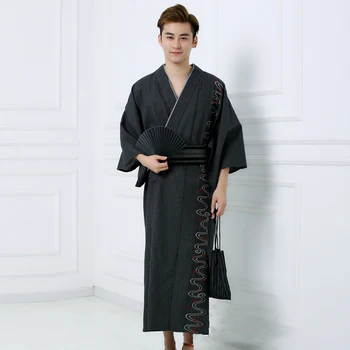 Poletje Tradicionalni Japonski Kimono Človek Dolgo Jinpei Yukata Moški kopalni plašč Kimono s Pasom Jinbei Odru Warrior Uspešnosti Oblačila