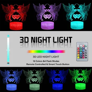 Samorog LED Daljinsko 3D Nočna Otroška Nočna Lučka 16 Barve Srčkan RGB namizne Svetilke Otroka, Rojstni dan, Počitnice Dekle, Prijatelj Kawaii Darilo