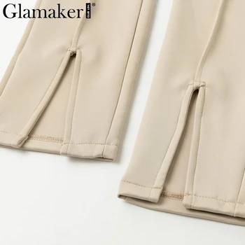 Glamaker Visoko pasu trdno hlač ženske bodycon split hlače Ženske urad dama moda hlače Elegantno patalon dna