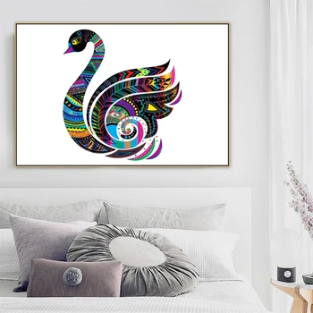 Barvita Swan Ptica Kolaž Načrta Živali Platno Slikarstvo Poster Tiskanje Umetnosti za Življenje Dekoracijo Sten Steno dnevne Sobe Umetnosti