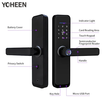 YOHEEN Wifi Zaklepanje Vrat Z Tuya App, Varnostni Biometrični čitalnik Prstnih Smart Lock Z Geslom, RFID kartico