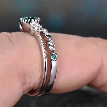 925 Srebrne Barve Smaragdni diamant Prstan za Ženske Green jade Gemstone Anillos De Nakit Bizuteria Diamante 925 Obroč Gemstone