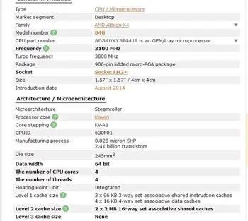 AMD Athlon X4 840 3.1 GHz Quad-Core CPU Procesor AD840XYBI44JA 65W Socket FM2+