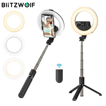 BlitzWolf BW-BS8 Pro bluetooth Selfie Palico Daljinskega upravljalnika Stojalo Obroč Fill Light Zložljive Selfie Palico za Pametni Telefon Vlog za