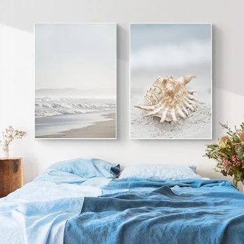 Seashell Wall Art SeascapeCanvas Slikarstvo Navtičnih Obalnih Plakatov in Fotografij Plaže Slik, Kopalnica, Dnevna Soba Dekor