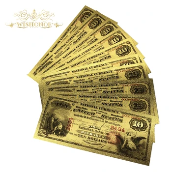 10pcs/veliko Novih Izdelkov 1875 je Amerika Barva Zlata Bankovec za 10 Dolarjev Bankovci V 24k Gold papirnati Denar Za Darilo In Zbiranje