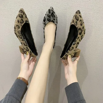 Ženske Blok Petah, korejski Slog Seksi Opozoril Črpalke Petah, Moda Leopard Tiskanja Plišastih Čevlji