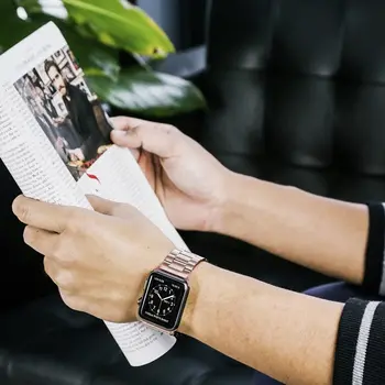 Band Združljivi z Apple Watch 44 mm in 40 mm Serije 5 4 3 iwatch band 42mm 38 mm Ženske, Moške Poslovne Trdnega Nerjavečega Jekla trak