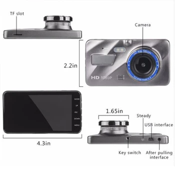 Dash Cam Dvojno Objektiv Avto DVR Kamera Full HD 1080P 4