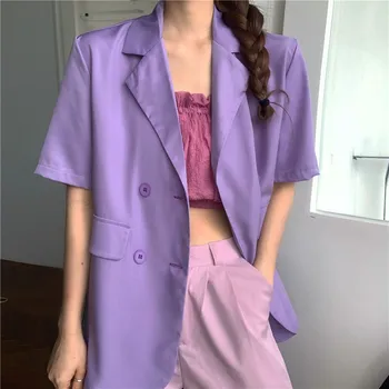 Priložnostne OL oversize poletje ženske blazerji plašč 2020 korejski nov modni trend ženska kul kratek rokav Tanke jopič Dvojno Zapenjanje
