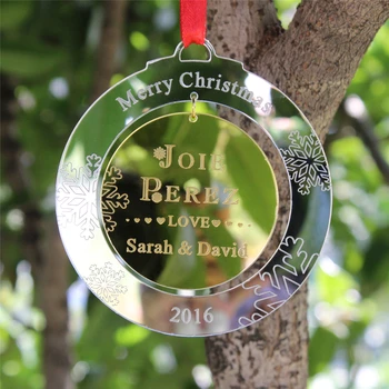Osebno Engrave Baby Imenom Merry Christmas Tree Okraski Želijo Drevo Zlato Ogledalo Božični Kroglice Okras, Darilo (10 cm)