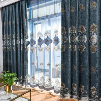 Vijolična Vezenje, Šivanje Zaves Krpo Til Blue Luxury Villa Zavese za dnevno Sobo Fancy High-End Okno Draperije WP021 *NT