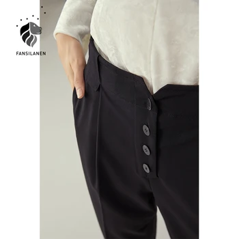 FANSILANEN Visoko pasu nabrano kariran hlače Ženske priložnostne urad dama črno obleko hlače capri Jeseni, pozimi ohlapne hlače ženske