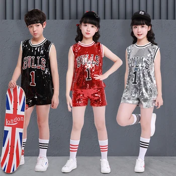 Songyuexia DS kaže, fantje in dekleta, hip-hop-Jazz fazi hip-hop sequins cheerleading košarka otroška cheerleading Kostum