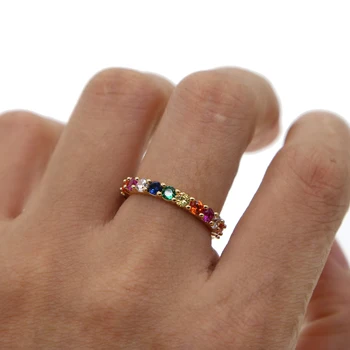 Zlato, ki je napolnjena tlakovane multi color mavrica tanke cz kup krog prst prstan za stranke, poročno darilo 2020 zadnje novo prispeli cz nakit