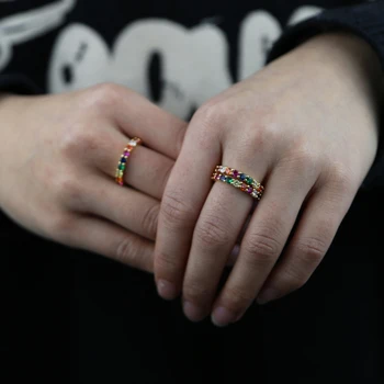 Zlato, ki je napolnjena tlakovane multi color mavrica tanke cz kup krog prst prstan za stranke, poročno darilo 2020 zadnje novo prispeli cz nakit