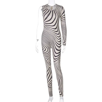 Hirigin 2020 Dolg Rokav Zebra Print Eno-Ramo Suh Bodycon Jumpsuit Jeseni, Pozimi Ženske Seksi Ulične Priložnostne Romper