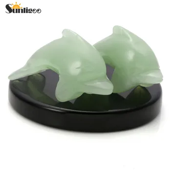 Sunligoo 2 Kos Naravnih Green Jade Gemstone Zdravilnimi Kristali Ročno Izrezljane Delfini Zbirateljske Kip Figur Ljubezen Kristali Darilo