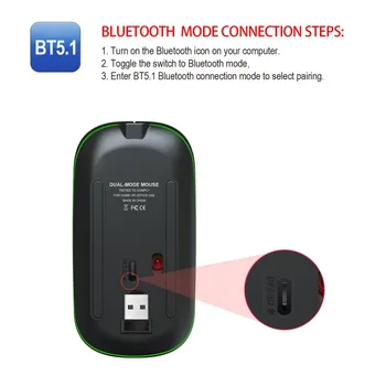 T18 Dvojni Način Miške Bluetooth 5.1 Brezžične Miške Za Polnjenje Tiho 2,4 Ghz Miško, Ki Oddaja Svetlobo Igre Urad Izklop Miši