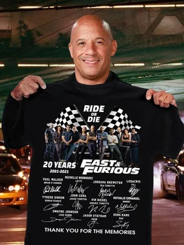 Fast & Furious 20 Let Vožnjo Ali Umreti Cast Podpisana T-shirt Hvala Za Spomine T-majica Bombaž Moških srajc Unisex Tees