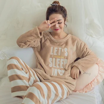 Trak Sleepwear Kawaii Pižamo za Teen Dekleta Pozimi Pajama Nastavite Ženske Flanela Rastline Pijamas Toplo Negliže Plus Velikost Lingere