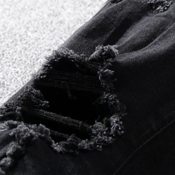 Ameriški Ulične Mode Moške Kavbojke Črne Barve Elastična Uničeno Ripped Kavbojke Moški Zdrobljen Hlače Hip Hop Skinny Jeans homme