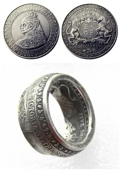 Handmake Obroč Kovanec Za KRALJESTVU(10)Združeno Kraljestvo 1887 Eno Crown Victoria Vzorec 'Glavo' Silver Plated Kovanec V Velikosti 8-16