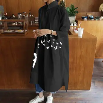 Celmia 2021 Jesenska Moda za Ženske Midi Dress Vintage Metulja Print Dolg Rokav Obleke Asimetrični Svoboden Vestidos Haljo S-5XL